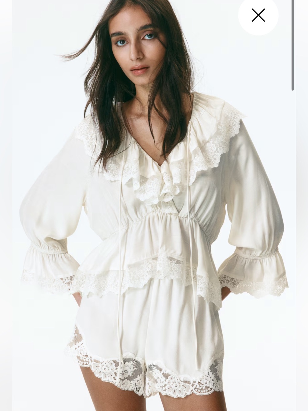 H&M Cream Ruffle Lace Peplum Blouse FLOUNCED PEPLUM BLOUSE
